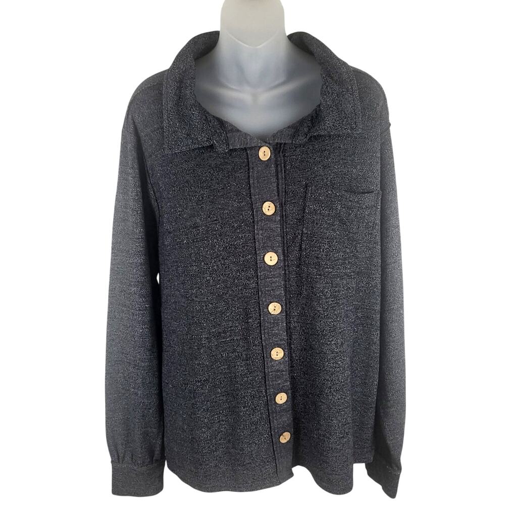 Free People Charcoal Gray Button-Down Sweater Shirt